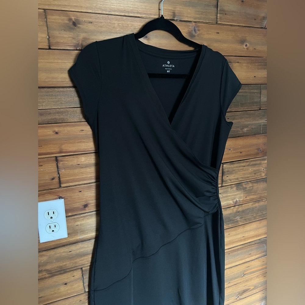 Athleta Nectar Faux Wrap Dress Black Women's Size Medium/tall - Picture 3 of 9
